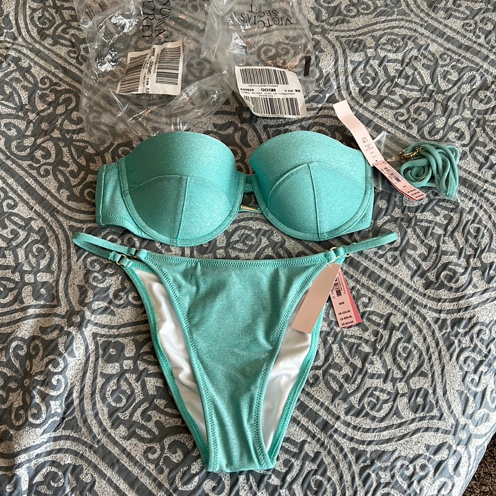 Brand new Victorias secret lurex turqoisea removable strap sparkle bathing suit
